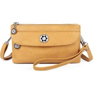 Angel Kiss Crossbody Bags Small Purses for Women Vegan Leather Cell Phone Wallet Purse with Wristlet Strap(Yellow)