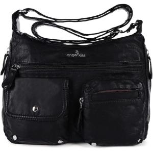 Angel Kiss Crossbody Bags for Women, Ladies Shoulder Handbags and Purses Medium Faux Leather Pocketbooks(24-black)