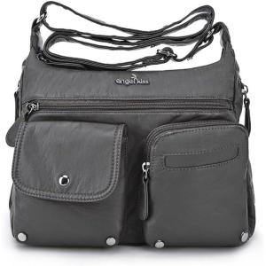 Angel Kiss Crossbody Bags for Women, Ladies Shoulder Handbags and Purses Medium Faux Leather Pocketbooks(24-grey)