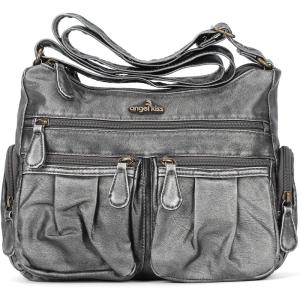Angel Kiss Crossbody Bags for Women, Ladies Shoulder Handbags and Purses Medium Faux Leather Pocketbooks(Silver Grey)
