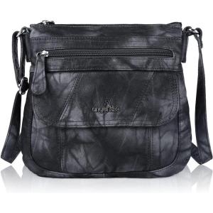 Angel Kiss Crossbody Bags for Women PU Leather Shoulder Handbag Ladies Purses and Handbag with adjustable Strap(Black Grey)