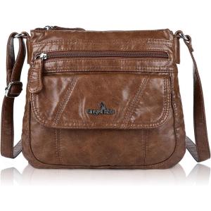 Angel Kiss Crossbody Bags for Women PU Leather Shoulder Handbag Ladies Purses and Handbag with adjustable Strap(Brown)