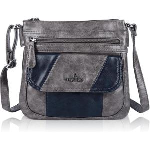 Angel Kiss Crossbody Bags for Women PU Leather Shoulder Handbag Ladies Purses and Handbag with adjustable Strap(Grey/Blue)