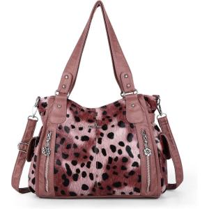 Angel Kiss Handbags for Womens Top-Handle Hobo Purse Roomy Casual Shoulder Bags PU Tote Satchel Purse for Women(14leopard Pink)