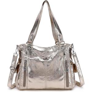 Angel Kiss Handbags for Womens Top-Handle Hobo Purse Roomy Casual Shoulder Bags PU Tote Satchel Purse for Women(1gold)