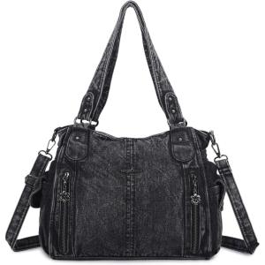 Angel Kiss Handbags for Womens Top-Handle Hobo Purse Roomy Casual Shoulder Bags PU Tote Satchel Purse for Women(2black)