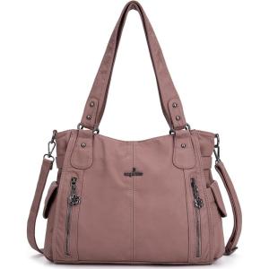 Angel Kiss Handbags for Womens Top-Handle Hobo Purse Roomy Casual Shoulder Bags PU Tote Satchel Purse for Women(6802pink)