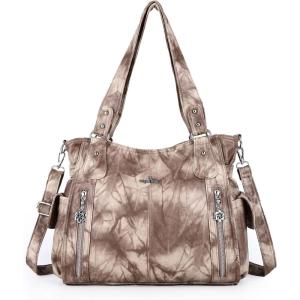 Angel Kiss Handbags for Womens Top-Handle Hobo Purse Roomy Casual Shoulder Bags PU Tote Satchel Purse for Women(7028khaki)