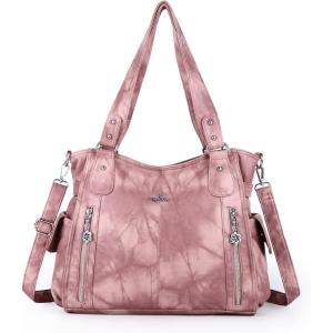 Angel Kiss Handbags for Womens Top-Handle Hobo Purse Roomy Casual Shoulder Bags PU Tote Satchel Purse for Women(7028pink)