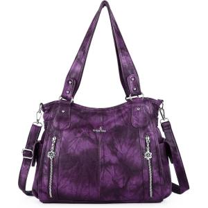 Angel Kiss Handbags for Womens Top-Handle Hobo Purse Roomy Casual Shoulder Bags PU Tote Satchel Purse for Women(7028purple)