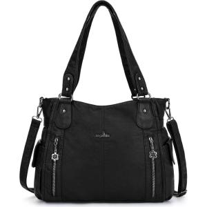 Angel Kiss Handbags for Womens Top-Handle Hobo Purse Roomy Casual Shoulder Bags PU Tote Satchel Purse for Women(A-black)