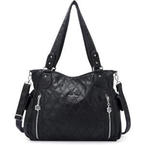 Angel Kiss Handbags for Womens Top-Handle Hobo Purse Roomy Casual Shoulder Bags PU Tote Satchel Purse for Women(Black-l)