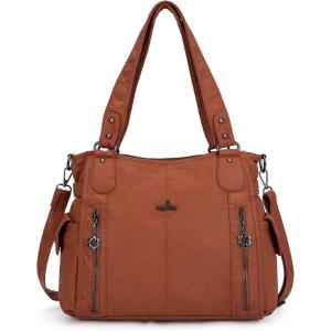 Angel Kiss Handbags for Womens Top-Handle Hobo Purse Roomy Casual Shoulder Bags PU Tote Satchel Purse for Women(Brown)
