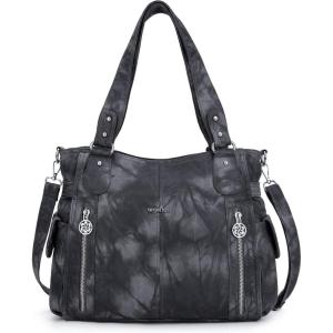 Angel Kiss Handbags for Womens Top-Handle Hobo Purse Roomy Casual Shoulder Bags PU Tote Satchel Purse for Women(G-black/Grey)