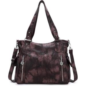 Angel Kiss Handbags for Womens Top-Handle Hobo Purse Roomy Casual Shoulder Bags PU Tote Satchel Purse for Women(G-coffee)