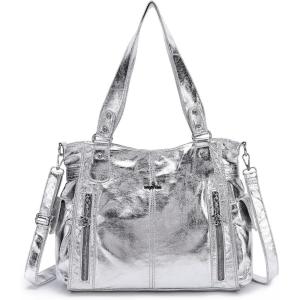 Angel Kiss Handbags for Womens Top-Handle Hobo Purse Roomy Casual Shoulder Bags PU Tote Satchel Purse for Women(Silver)