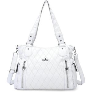 Angel Kiss Handbags for Womens Top-Handle Hobo Purse Roomy Casual Shoulder Bags PU Tote Satchel Purse for Women(White-l)