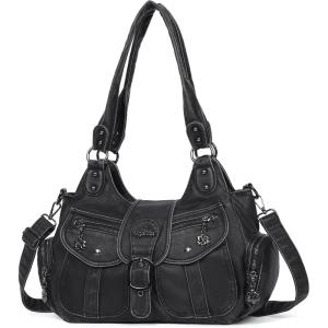 Angel Kiss Hobo Bags for Women Vegan Leather Shoulder Purses and Handbags Ladies Roomy Tote Bags Purse with Crossbody Strap(1-black)