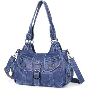 Angel Kiss Hobo Bags for Women Vegan Leather Shoulder Purses and Handbags Ladies Roomy Tote Bags Purse with Crossbody Strap(Blue)