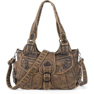 Angel Kiss Hobo Bags for Women Vegan Leather Shoulder Purses and Handbags Ladies Roomy Tote Bags Purse with Crossbody Strap(D.brown)
