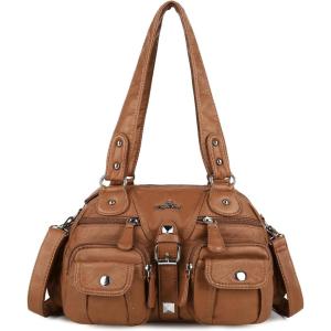 Angel Kiss Hobo Crossbody Purses for Women Shoulder Bag Multipocket Soft Hobo Purses Removable Strap Leather Handbags(3-brown)