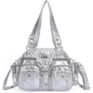 Angel Kiss Hobo Crossbody Purses for Women Shoulder Bag Multipocket Soft Hobo Purses Removable Strap Leather Handbags(3-silver)