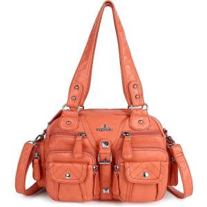 Angel Kiss Hobo Crossbody Purses for Women Shoulder Bag Multipocket Soft Hobo Purses Removable Strap Leather Handbags(Coral)