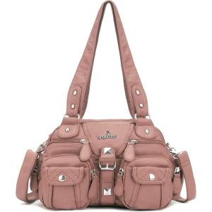 Angel Kiss Hobo Crossbody Purses for Women Shoulder Bag Multipocket Soft Hobo Purses Removable Strap Leather Handbags(Pink)