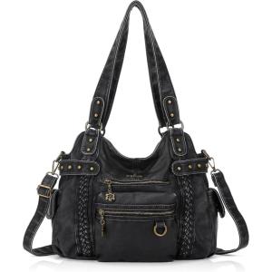 Angel Kiss Hobo Handbags for Women Soft PU Leather Shoulder Handbags Ladies Purses(1black)