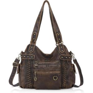 Angel Kiss Hobo Handbags for Women Soft PU Leather Shoulder Handbags Ladies Purses(2brown)