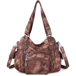 Angel Kiss Hobo Handbags for Women Soft PU Leather Shoulder Handbags Ladies Purses(Brown)
