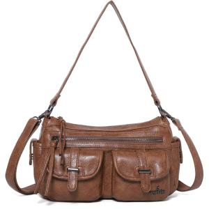 Angel Kiss Hobo Purses for Women Crossbody Shoulder Bag Ladies Multi Pocket Handbags with Adjustable Shoulder Strap(Brown)