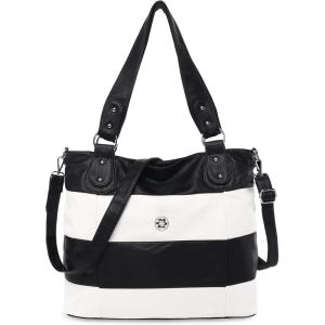 Angel Kiss Hobo Purses for Women Multi-Color Striped Lattice Cross Body Shoulder Purse Bag Tote Handbag(Black/White)