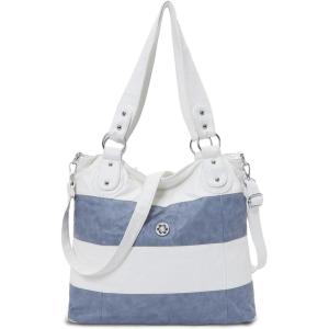 Angel Kiss Hobo Purses for Women Multi-Color Striped Lattice Cross Body Shoulder Purse Bag Tote Handbag(White/L.blue)