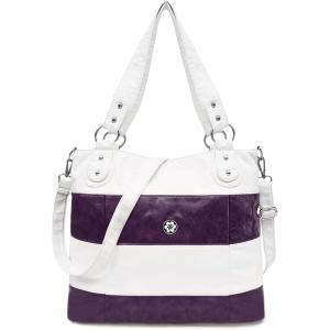 Angel Kiss Hobo Purses for Women Multi-Color Striped Lattice Cross Body Shoulder Purse Bag Tote Handbag(White/Purple)