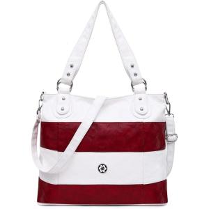 Angel Kiss Hobo Purses for Women Multi-Color Striped Lattice Cross Body Shoulder Purse Bag Tote Handbag(White/Red)