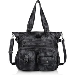 Angel Kiss Large Purses for Women Soft PU Leather Hobo Bag for Women Shoulder Bags(Black Grey)