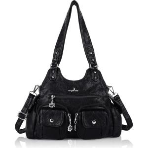 Angel Kiss Purses for Women Hobo Bag Soft PU Leather Shoulder Bag for Women(Black)