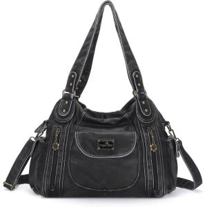 Angel Kiss Purses for Women, Large Shoulder Bag Hobo Tote Purse Mutipocket Faux Leather Satchel Hobo Purse(Black 2)
