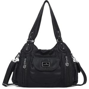 Angel Kiss Purses for Women, Large Shoulder Bag Hobo Tote Purse Mutipocket Faux Leather Satchel Hobo Purse(Black)
