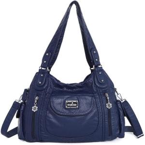 Angel Kiss Purses for Women, Large Shoulder Bag Hobo Tote Purse Mutipocket Faux Leather Satchel Hobo Purse(Blue)