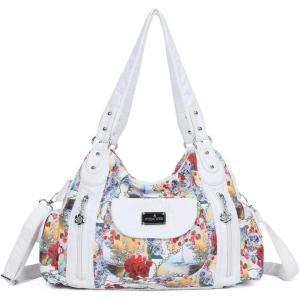 Angel Kiss Purses for Women, Large Shoulder Bag Hobo Tote Purse Mutipocket Faux Leather Satchel Hobo Purse(Flower White)