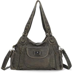 Angel Kiss Purses for Women, Large Shoulder Bag Hobo Tote Purse Mutipocket Faux Leather Satchel Hobo Purse(Green 2)