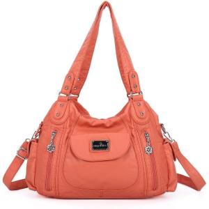 Angel Kiss Purses for Women, Large Shoulder Bag Hobo Tote Purse Mutipocket Faux Leather Satchel Hobo Purse(Orange 2)