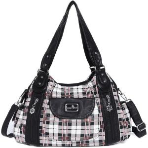 Angel Kiss Purses for Women, Large Shoulder Bag Hobo Tote Purse Mutipocket Faux Leather Satchel Hobo Purse(Plaid Black)