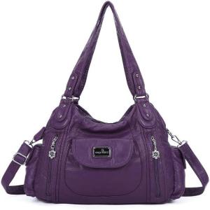 Angel Kiss Purses for Women, Large Shoulder Bag Hobo Tote Purse Mutipocket Faux Leather Satchel Hobo Purse(Purple)