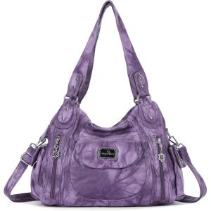 Angel Kiss Purses for Women, Large Shoulder Bag Hobo Tote Purse Mutipocket Faux Leather Satchel Hobo Purse(Retro Purple)