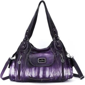 Angel Kiss Purses for Women, Large Shoulder Bag Hobo Tote Purse Mutipocket Faux Leather Satchel Hobo Purse(Tie Dye Purple)