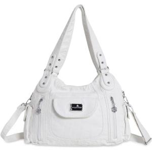 Angel Kiss Purses for Women, Large Shoulder Bag Hobo Tote Purse Mutipocket Faux Leather Satchel Hobo Purse(White)