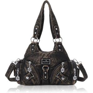Angel Kiss Purses for Women Small Hobo Shoulder Bags Vagen Leather Multi-Pocket Tote Bag with Zipper(Bronze)